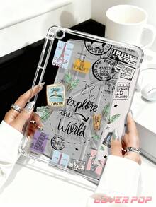 Travel Pattern Tablet Case Compatible With IPad Air 11-Inch M3 2025 / M2 2024, Air 5th Generation 2022 , (A16) 11 Inch 11th Generation 2025,Compatible With Samsung Galaxy Tab,Kindle Paperwhite 12th Gen 2024, Clear Back ,Fashion Pattern Protective Case,Autlueomatic Sleep And Wake-Up Function, Airbag Protection, Suitable For Gifts And Office Use - Multicolor - View 5