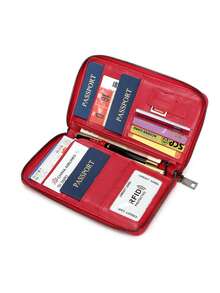 CHARM INFINITE Simple Long Type Passport Bag Soft PU Leather Multi Card Position Travel Essentials - Red - View 8
