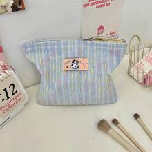 1 pezzo Grande borsa cosmetica portatile, organizer da viaggio compatto a righe bicolore, adatto per viaggi all'aperto e uso quotidiano - Multicolore - Visualizzare 7