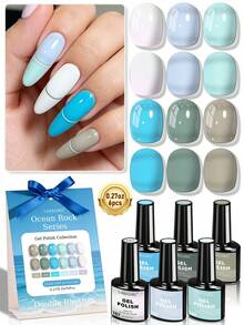 LIMEGIRL Set de 6 piezas de 8ml de esmalte de uñas en gel azul océano, esmalte de uñas en gel azul claro de verano Acuario UV LED removible, adecuado para manicura DIY, uso en el hogar o en el salón, suministros de arte de uñas - Multicolor - Ver 2