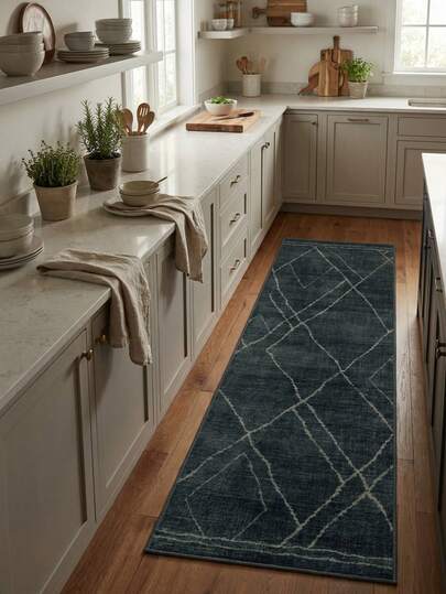 1pc Vintage Moroccan Style Distressed Abstract Line Geometric Pattern Area Rug/Carpet/Door Mat/Runner, Soft Washable Rug For Bathroom, Kitchen, Entryway, Hallway, Bedroom, Living Room, And More