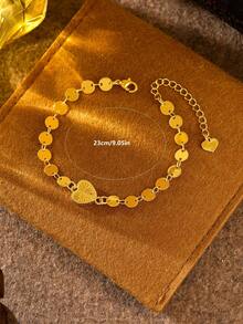 1件铜镀金心形、星星和花朵吊坠手链，女士派对及日常配饰，节日礼物 - 金黃色 - 查看 12