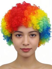 Circus Colorful Afro Wig, Clown Nose, Clown Headpiece, Clown Costume, Clown Shoes, Bow Tie, Clown Props For Performance, Party, Foam Plastic Red Nose - Red - View 7