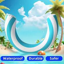 1pc Inflatable Curved Swimming Pool Float - Waterproof And Durable, Safer. Made Of PVC Material. Essential For Summer Swimming And Entertainment. Tropical Beach, Palm Tree And Cloud Pattern Design. Suitable For Inflatable Swimming Pool Float Use In Summer. - Multicolor - View 6