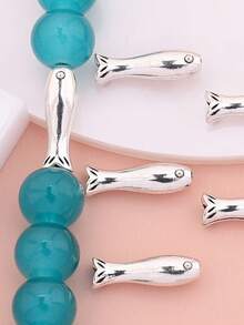 10/20/30pcs Small Fish Spacer Beads, Decorative Spacers, Round Spacer Beads, Zinc Alloy Accessories For Necklace Bracelet Earrings Jewelry Making, DIY Craft Supplies, Holiday Accessories - Silver - View 2