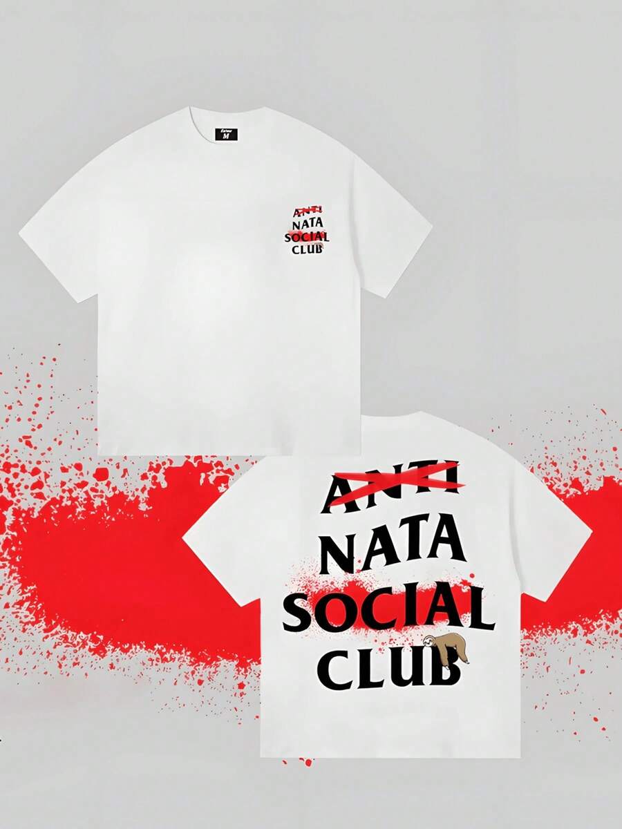 Anti Social Club Graphic Cropped T-Shirt For Boys And Girls Men, Women All Ages Family T-Shirt Letter New Streetwear Clothing Harajuku T-Shirt Cotton Half Sleeve Tee, Y2K Style Casual Cotton Classic Crewneck Design TeeCasual Short-Sleeve T-Shirts For Men And Women - 白色 - 查看 1