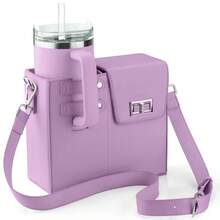 Women's Solid Color Crossbody Bag With Water Bottle Holder PU Leather Adjustable Strap Portable Outdoor Commute Shoulder Bag Lightweight Durable Casual Daily Travel Purse - Màu tím - Xem 6