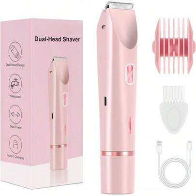 1PC Bikini Trimmer For Women, 2 In 1 Electric Razors For Women, Dermave Bikini Shaver, IPX7 Waterproof & Easy Cleaning, Ceramic Blade, 120 Min Cordless Runtime, Ultra Low Silent