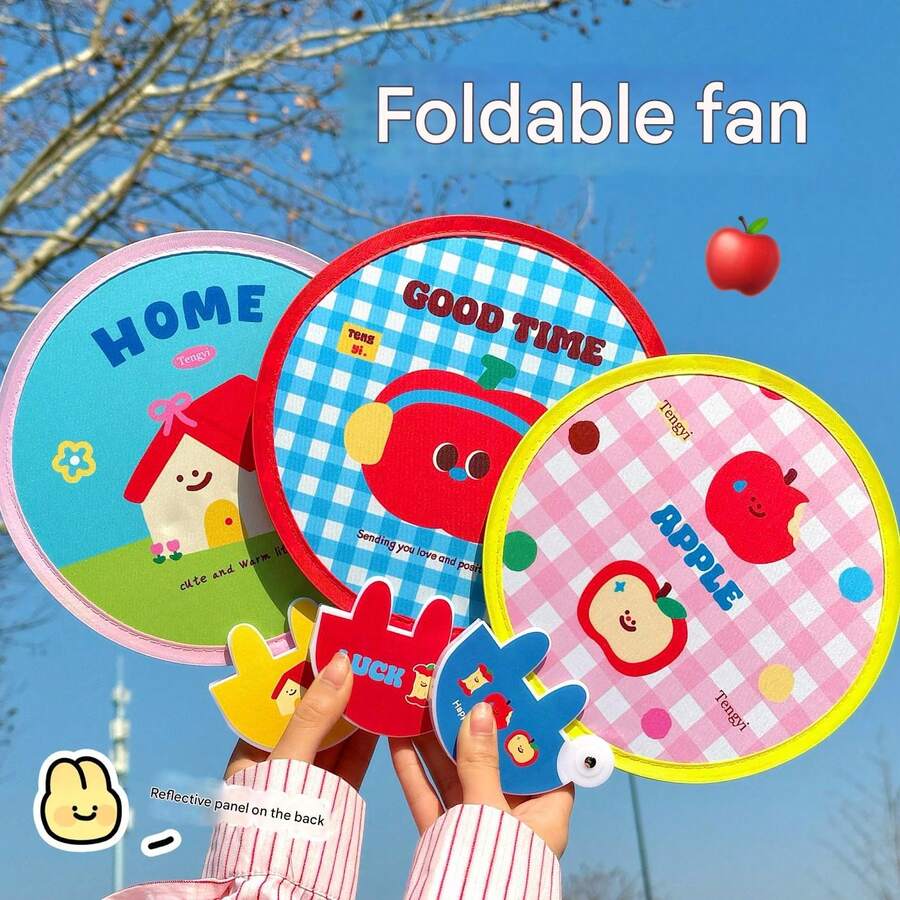 1 Peça Lindo Leque de Mão Dobrável de Desenho Animado, Leque de Mão Dobrável Portátil e Redondo para Senhoras, Ventilador de Resfriamento de Verão Leve para Viagem, Ar Livre, Praia, Escola, com Padrão Fofo de Coelho de Maçã Mini Leque de Mão Decorativo, Adequado para Festa, Piquenique, Presentes de Feriado, Itens Essenciais de Viagem, Itens Essenciais de Praia, Temporada de Formatura, Cerimônia de Formatura, Festa de Formatura, Parabéns Formando, Itens Essenciais de Acampamento, Ferramentas Portáteis, Itens Essenciais de Verão, Portátil de Verão