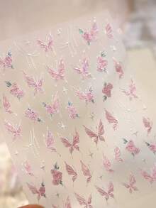 1pc Easter Summer Pink Butterfly Rose Nail Art Sticker, Essential For Nail Technicians, 5D Embossed Technique, Gradient Butterfly Rose Nail Decor Pattern Design, Self-Adhesive Nail Sticker, DIY Nail Decals, Elegant Gift For Ladies, Sweet Girly Nail Decor Nail Stickers - Dusty Pink - View 9