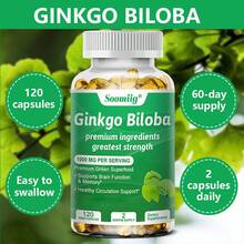 Ginkgo Biloba Extract Supplement 1000 Mg Wit Zinc 18mg Vitamin B1 10mg Choline 100mg - Supports Brain Function & Memory - 120 Softgels - 1瓶 - 查看 4