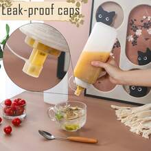 1pc Squeeze Sauce Bottle! Leak-Proof Design + Clear Measurement Scale, With Lid Seasoning Bottle, Suitable For Grilling, Salad And Baking - 0.6L/0.8L/1L (20oz/27oz/33oz) - Transparent White - View 5