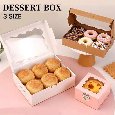10 Dessert Packaging Boxes, Kraft Paper Boxes, Cake Baking Packaging, Multi-Color Biscuit Small Boxes Paper Cupcake Packaging Box, Egg Tart Box, Window Box, Dessert Packaging Box Cake Box ,3 Sizes, Cake Baking Packaging Box, Holiday Cake Decoration Box,Birthday Gift Packaging Box, Dessert Box