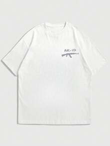 FRACTYR 男士印花T恤，休闲街头风，宽松圆领，夏季款 - 白色 - 查看 5