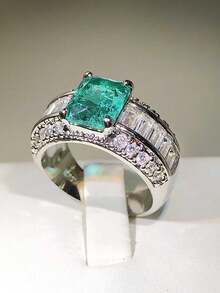 Anillo geométrico redondo verde de 4 puntas elegante, circonita cúbica sintética, joya regalo para ella - Verde - Ver 3