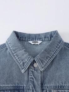 Annil Girls' Ruffled 2 In 1 Denim Jacket, Spring New Versatile Utility Style Cardigan - Medium Blue Jeans - View 4