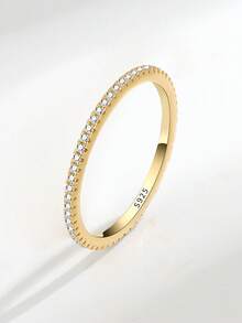1 chiếc nhẫn cưới bằng bạc Sterling S925 đính đá Cubic Zirconia cho nữ, trang sức cưới cao cấp. - Bạc - Xem 3