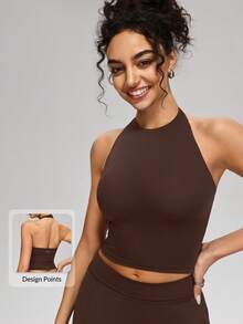 MASKERT Women's Fashion Racerback Tank Top, Suitable For Tennis, Golf, Fitness, Multifunctional Outdoor Sports, Casual Home Wear - Coffee Brown - View 1