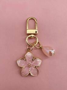 Elegant Cherry Blossom Shaped Keychain Inlaid With Multicolored Pearls, Ladies' Bag Decoration, Car Key Pendant, Perfect For Gifting To Friends And Family During Holidays - 粉色 - 查看 5