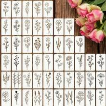 50件/套 花卉系列 DIY绘画模板套装 可重复使用镂空绘画模板 PET材质 可水洗 墙面艺术模板 卡片制作 - 多色 - 查看 1