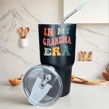 30oz Stainless Steel Tumbler Black White Options,  In My Grandma Era Graphic Cups, Insulated Travel Coffee Mug With Lid And Straw , Double Wall Vacuum Reusable Travel Cups,  Funny Birthday Party Gift For Men - 黑色 - 查看 1