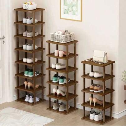 Estantería de bambú elegante de 7 niveles, acabado de grano de madera natural - ahorro de espacio, fácil montaje, adecuado para dormitorio, pasillo y cocina - Estantería de almacenamiento cuadrada de moda para zapatillas, tacones altos y stilettos