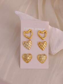Set de 6-12 piezas de aretes de corazón dorados, aretes de hoja vintage, set de aretes de diseño exclusivo versátil, adecuado para uso diario de mujeres - Dorado - Ver 2
