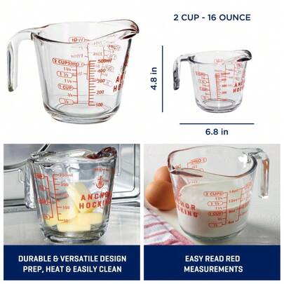 Glass Measuring Cup 2 Cup Capacity Clear Kitchen Baking Liquid Measure