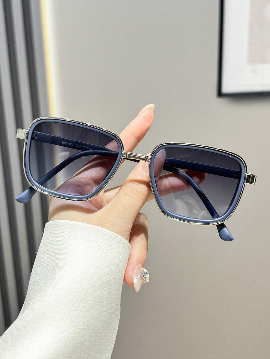 1pc Women's Fashion Decorative Glasses, PC Metal Frame Business & Daily Wear Y2K Style Gift - Blue - View 1