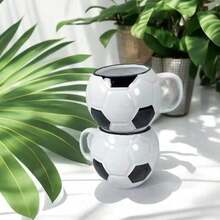 400ML Football Shape Ceramic Coffee Mug With Handle Heat-Resistant Soccer Ball Mugs For Water Milk Coffee Tea Cup Creative Gift - Black and White - View 4