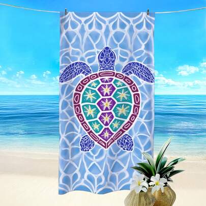1pc Geometric Sea Turtle Print Beach Towel, Super Absorbent Quick Dry Towel For Swimming, Soft And Lightweight Beach Blanket, Ideal Beach Essential For Beach, Swimming, Outdoor, Camping, Travel
