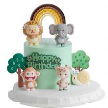 Bộ 9 món trang trí bánh kem chủ đề động vật, bao gồm cây xanh, cầu vồng, sư tử vui vẻ, khỉ, voi, ốc sên, v.v. Thích hợp cho tiệc sinh nhật chủ đề rừng rậm, lễ kỷ niệm sinh nhật lần thứ nhất, tiệc mừng em bé chào đời và các sự kiện theo chủ đề khác. - động vật - Xem 2