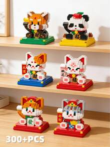 300+ Pieces Lucky Cat Animal Building Blocks, DIY Lucky Cat Building Blocks, Animal Assembly Blocks, Birthday Gift, Assembly Enthusiast Desktop Decoration, Living Room Decoration, Office Desktop Decoration. Christmas Gift Holiday Gift Graduation Gift Party Gift - Multicolor - View 2