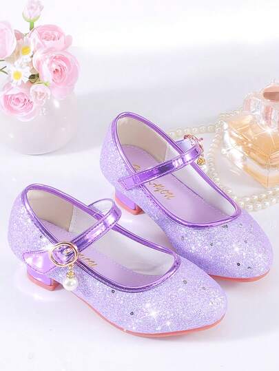 Girls' Princess Shoes, New Spring/Autumn Children High Heel Shoes, Soft Bottom Non-Slip Shoes For Little Girls, Purple Sequin Dress Shoes, Purple High Heels, Performance Shoes