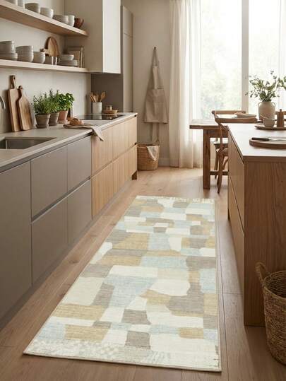 1件几何色块拼接地毯，摩洛哥风格，柔软可水洗，适用于浴室、厨房、玄关、走廊、卧室、客厅，四季皆宜