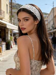 1 pièce Bandeau élastique à imprimé floral ajouré, respirant et antidérapant, convient pour le nettoyage du visage, le yoga, les déplacements, les mariages, les fêtes et l'usage quotidien. Accessoire capillaire en dentelle doux et respirant. Bandeau de plage pour le printemps/été, les vacances et les voyages - Multicolore - Voir 10