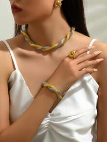 4pcs Handmade Crochet European And American Luxury Hollow Collarbone Chain, Necklace, Bracelet, Earrings And Ring Set - Jewelry Set - View 10