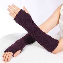 女士秋冬加长螺旋保暖手套，户外保暖，时尚独特半指触屏手套，简约多功能臂套，旅行，节日 - A - 查看 2