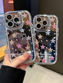 1pc Star Pattern Classic Shockproof Mirror Phone Case Suitable Compatible With Apple 17Pro/17/17Promax/11/12/13/14/12 Pro Max/16 Pro/15 Series Lens Protection, Holiday Gift - Multicolor - View 1