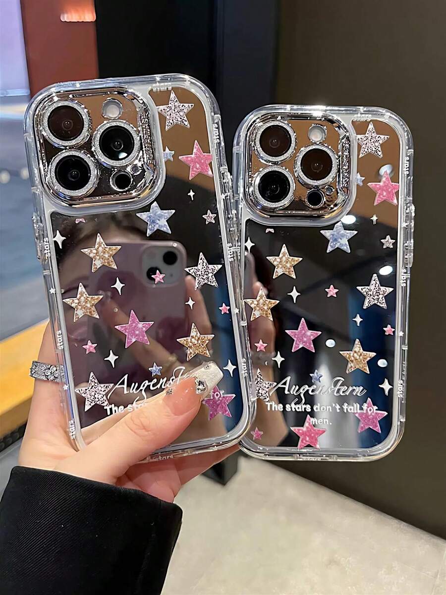 1pc Star Pattern Classic Shockproof Mirror Phone Case Suitable Compatible With Apple 17Pro/17/17Promax/11/12/13/14/12 Pro Max/16 Pro/15 Series Lens Protection, Holiday Gift - Multicolor - View 1