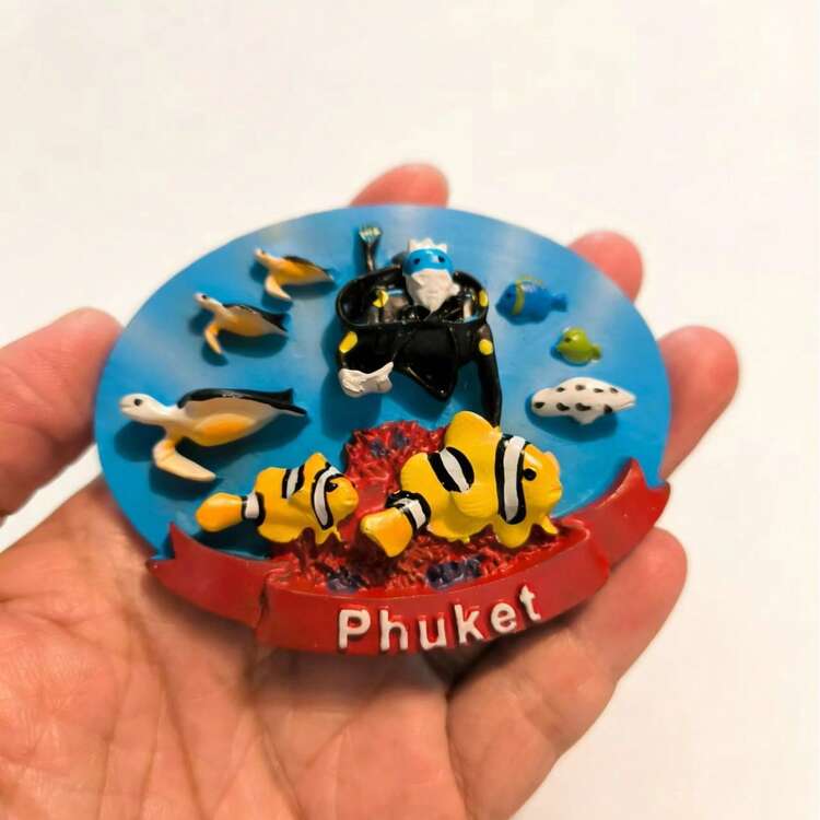 7.5cm/2.95in 3D Ocean Fridge Magnet, Diver & Tropical Fish Decor, Phuket - one-size - View 7