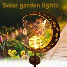 1pc Solar Powered Iron Art Moon & Fairy Kick Light, Warm LED Outdoor Garden Lawn Park Lamp - Fairy Kick - View 1