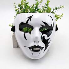 Mặt nạ hóa trang Halloween, mặt nạ che kín mặt vẽ tay màu trắng, mặt nạ nhảy đường phố dành cho người lớn, mặt nạ chú hề tử thần màu đen vàng. - Xem 4