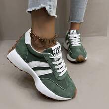American Popular Women's Casual Sports Shoes, Fashionable And Versatile Lace Up Low Cut Running Shoes, Comfortable And Non Slip Thick Soled Student Shoes, Women's Shoes - 綠色 - 查看 1