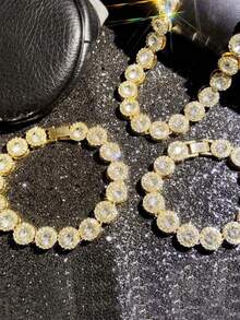 1 pieza Collar de cadena cubana con cristales de azúcar de hielo de moda europea y americana para hombres, collar fresco de baile callejero y hip-hop, regalo de vacaciones - Dorado - Ver 5