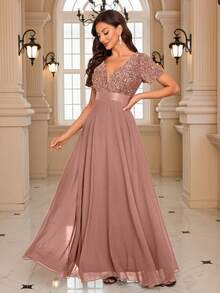 Đầm dạ hội đính sequin UNITHORSE, thanh lịch, thích hợp cho tiệc gala, đám cưới, lễ tốt nghiệp, váy cưới, trang phục sinh nhật cho phái nữ mùa xuân. - Cà phê nâu - Xem 5