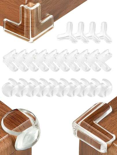 24-Piece Corner Guard Set: 3 Shapes Of Safety Corner Protectors-Thickened Silicone Furniture Corner Guards With Strong Adhesive Tape-Designed To Protect Furniture And Cabinet Corners And Prevent Children From Bumping Into Them.