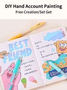 1pc Blue Fruit Click Pen, 90/72/54/36/18/12/6 Color Options, Retractable Acrylic Drawing Pens For Journaling, Full Color Set, 0.7mm Large Capacity Highlighter Pens, Back To School - Drawing Journal - View 10