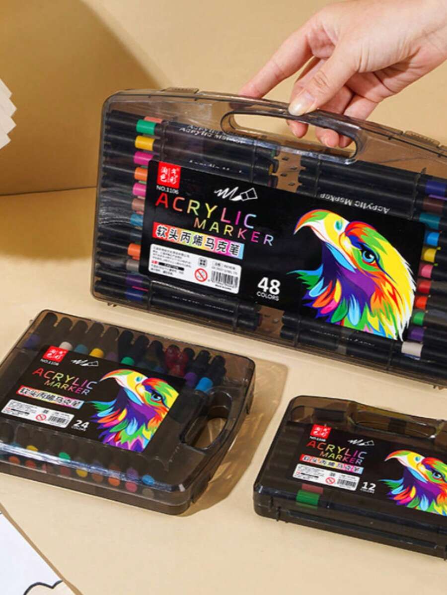 黑色盒装软头丙烯马克笔,适合学生艺术创作,不透明,可叠加水彩效果,适合返校季和新学年使用。 - 套裝 - 查看 1
