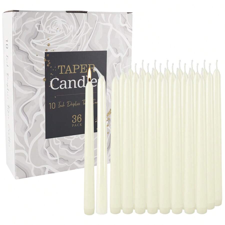 36-Pack 10-Inch Ivory Long Stem Candles | Premium Dripless Candles | Top Choice For Wedding, Dinner, Home Decor - 36 - View 1